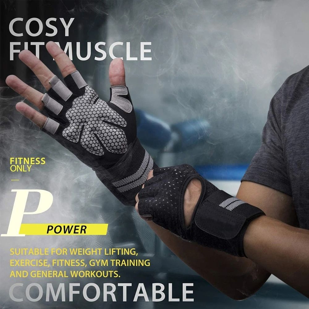 1 ペアとリストラップサポートジムフィットネスグローブハーフ - Wrist Wrap Support のレビューと価格